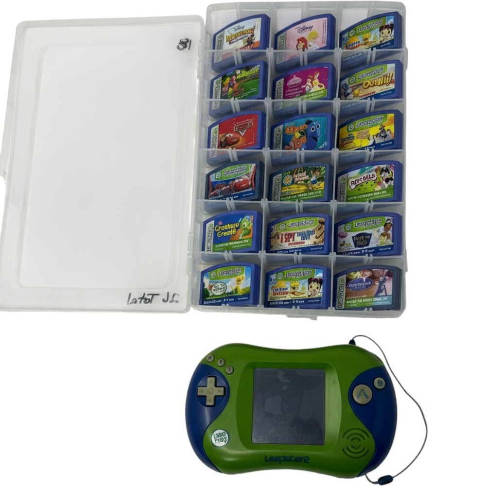 LeapFrog Leapster 2 Handheld Console Green Blue & 18 Games Disney Pixar Bundle